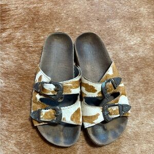 Womens Cow Print Buckle Sandals